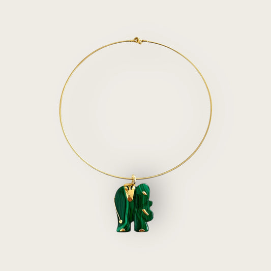 Choker with Vintage malachite Elephant