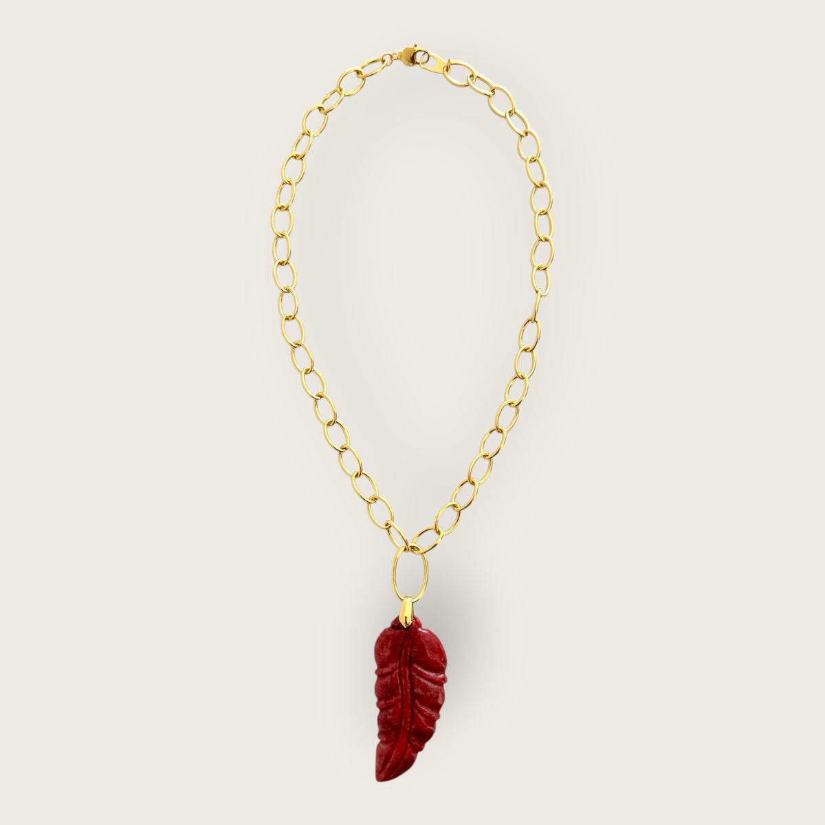 Carved red Jade feather necklace