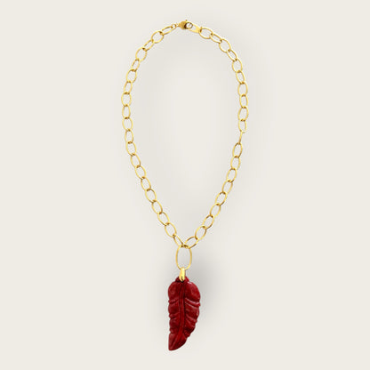 Carved red Jade feather necklace