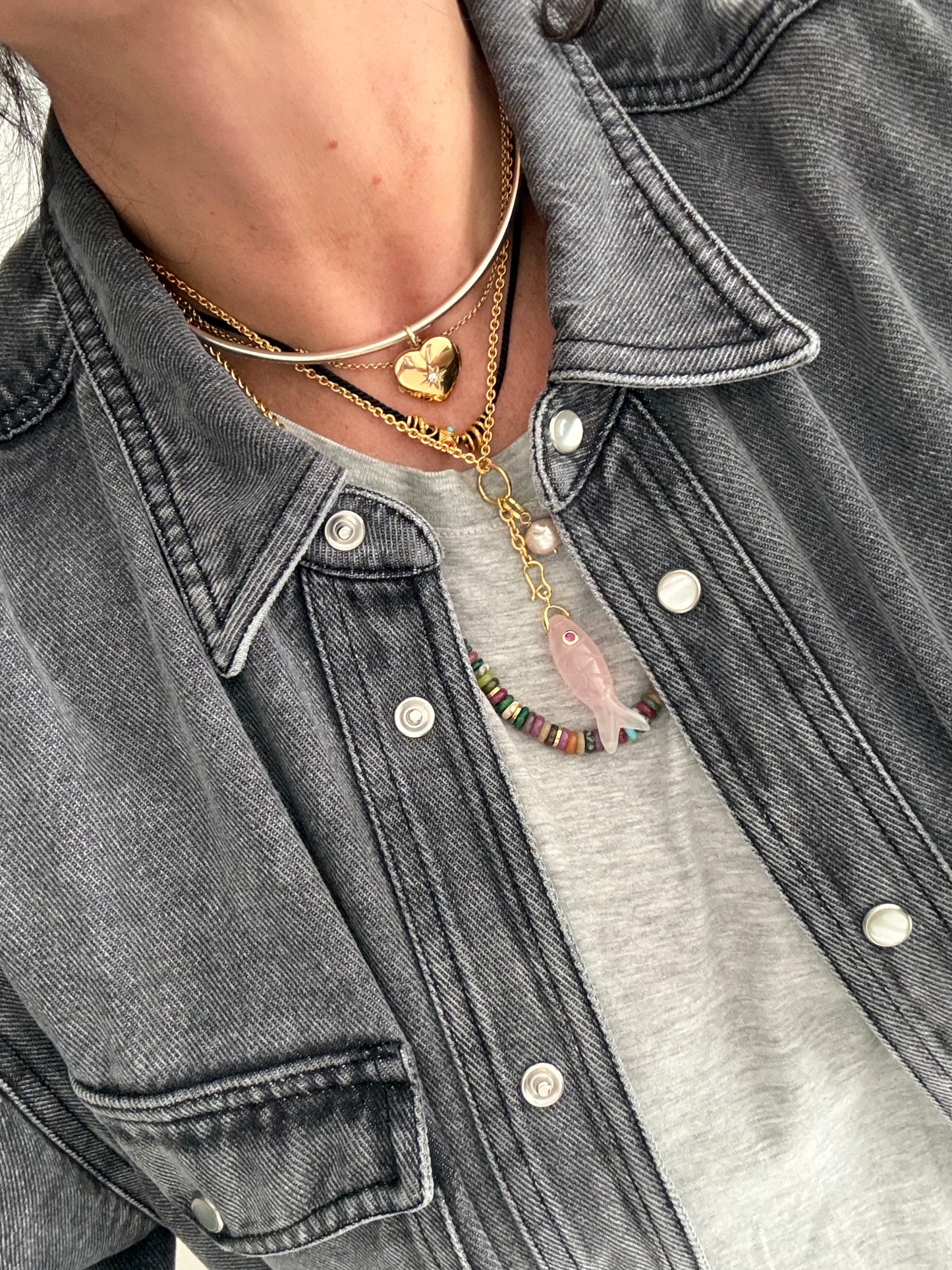 Necklace with Fish in pink quartz