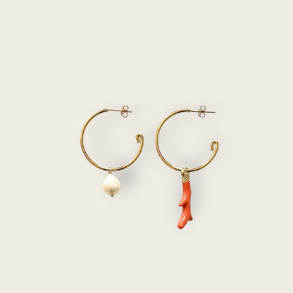 Hoops with pearl and coral