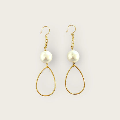 Big drop shape pearl earrings