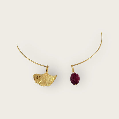 Necklace with Ginko leaf and Scarabee
