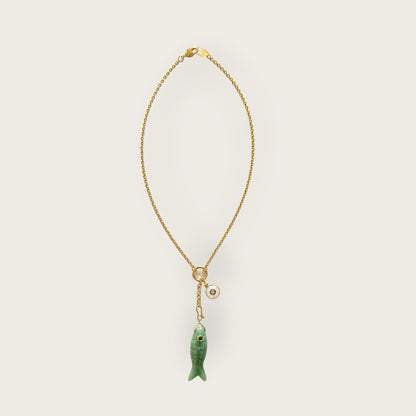 Necklace with fish in aventurine and moonstone