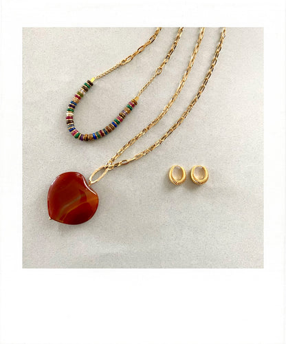 Long necklace with Heart in brown Agate