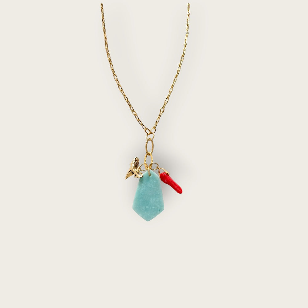 Long necklace with Amazonian stone pendant