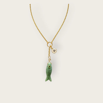 Necklace with fish in aventurine and moonstone