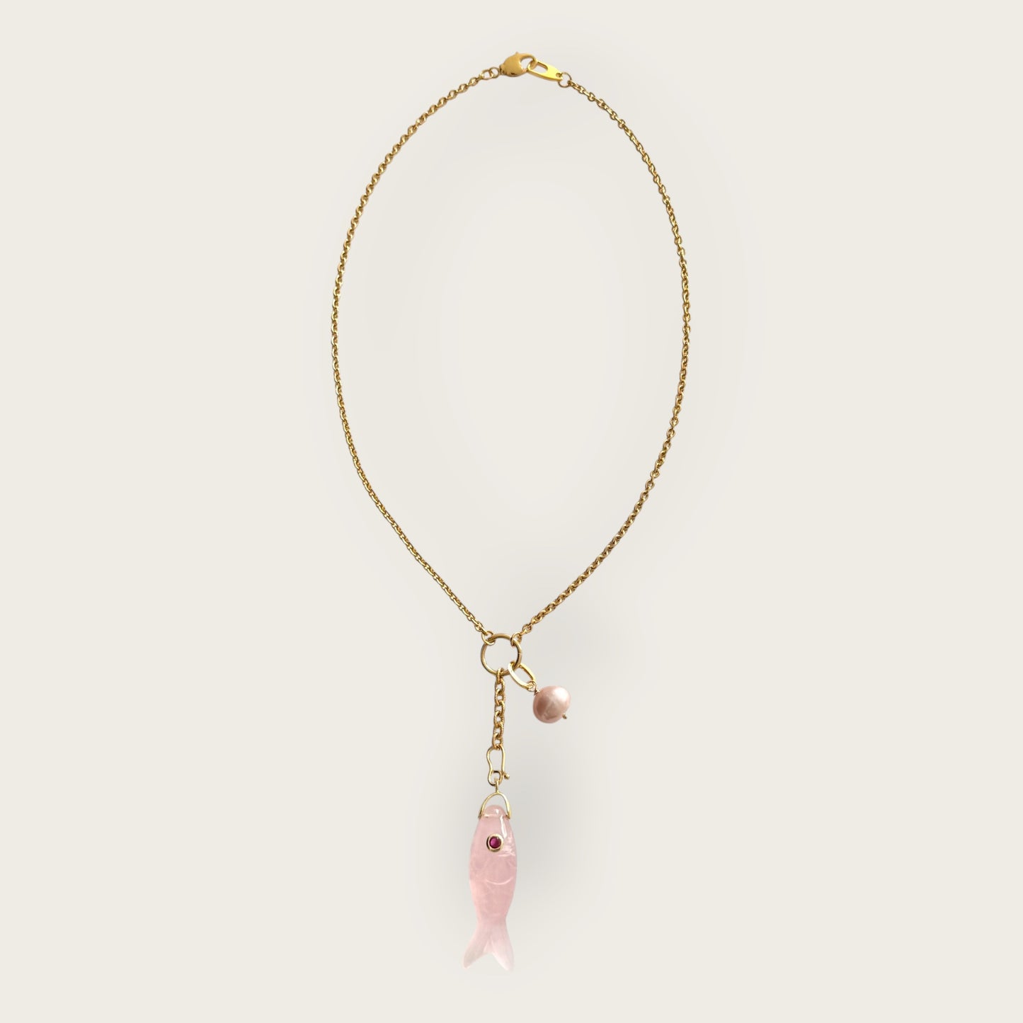 Necklace with Fish in pink quartz