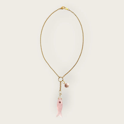Necklace with Fish in pink quartz