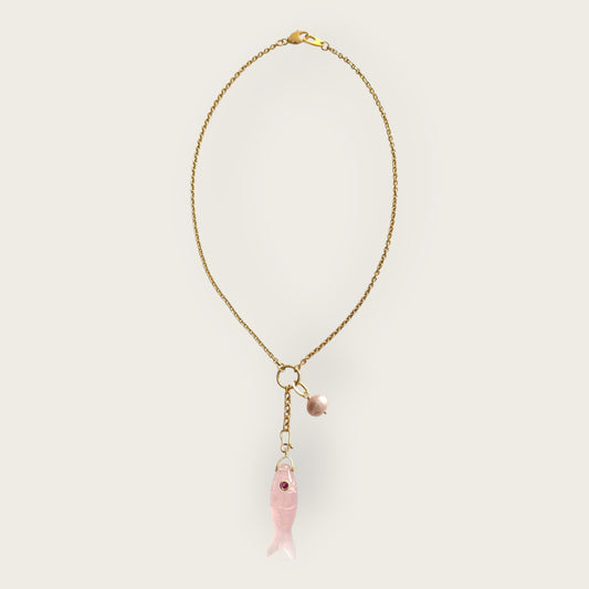 Necklace with Fish in pink quartz