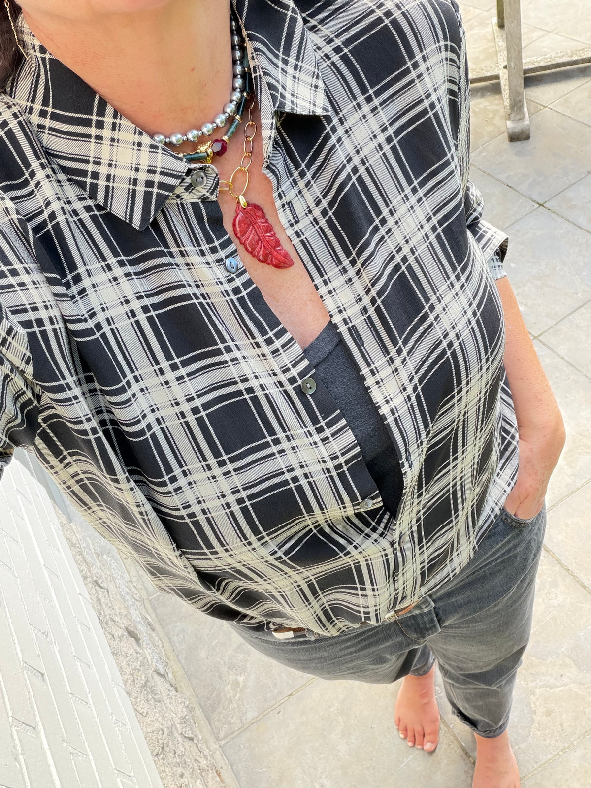 Carved red Jade feather necklace
