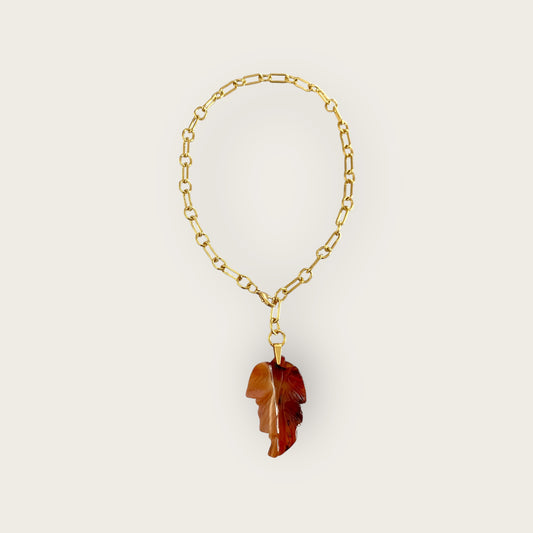 Necklace with carved Leaf in Agate
