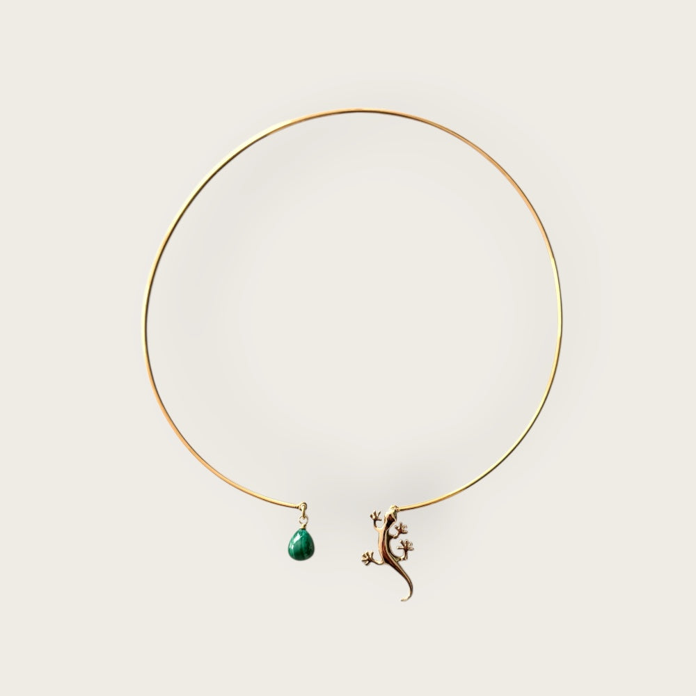 Ras du cou necklace with malachite and salamander