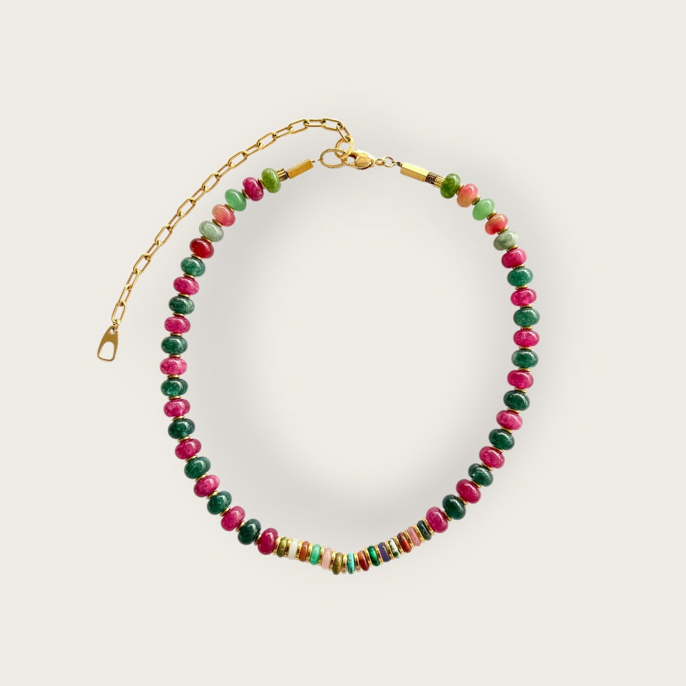 Jade and multi gemstone discs necklace