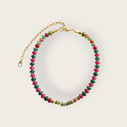 Jade and multi gemstone discs necklace